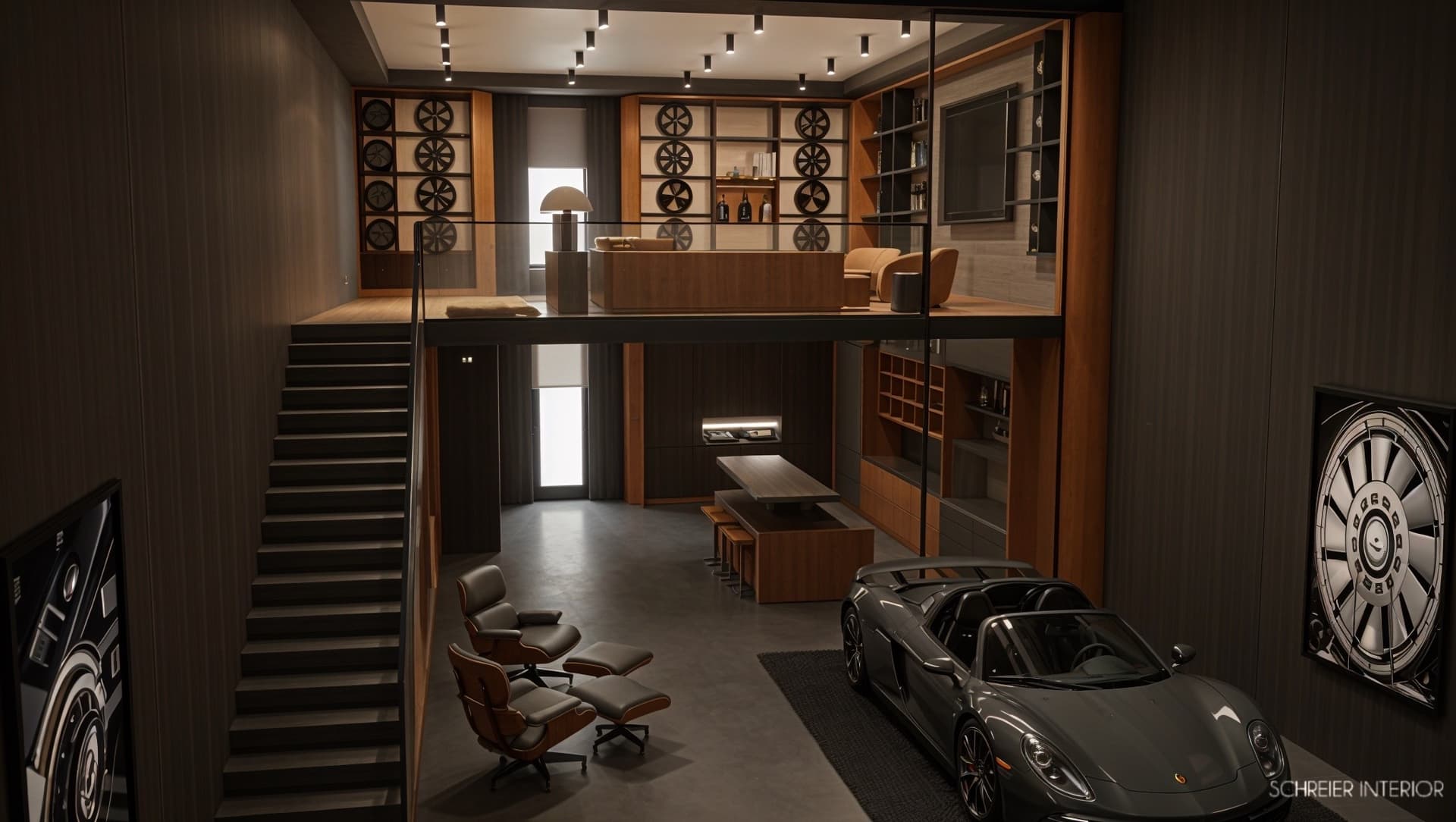 The Port — mezzanine lounge with media wall